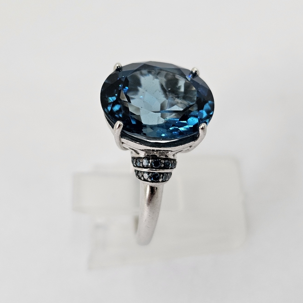 Natural 8.26 Carat London Blue Topaz & Blue Diamond Ring Sterling Silver Sz 7.5! - Picture 7 of 13